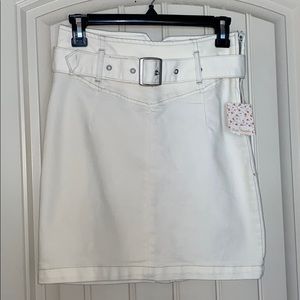 Free People Living It Up Denim Belted Pencil Skirt